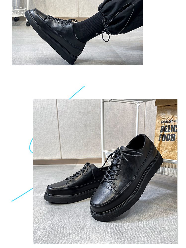 Scarpe stringate in pelle, versione coreana, scarpe casual, tendenza britannica, suole spesse, altezza elevata, scarpe formali da uomo_voghion.com