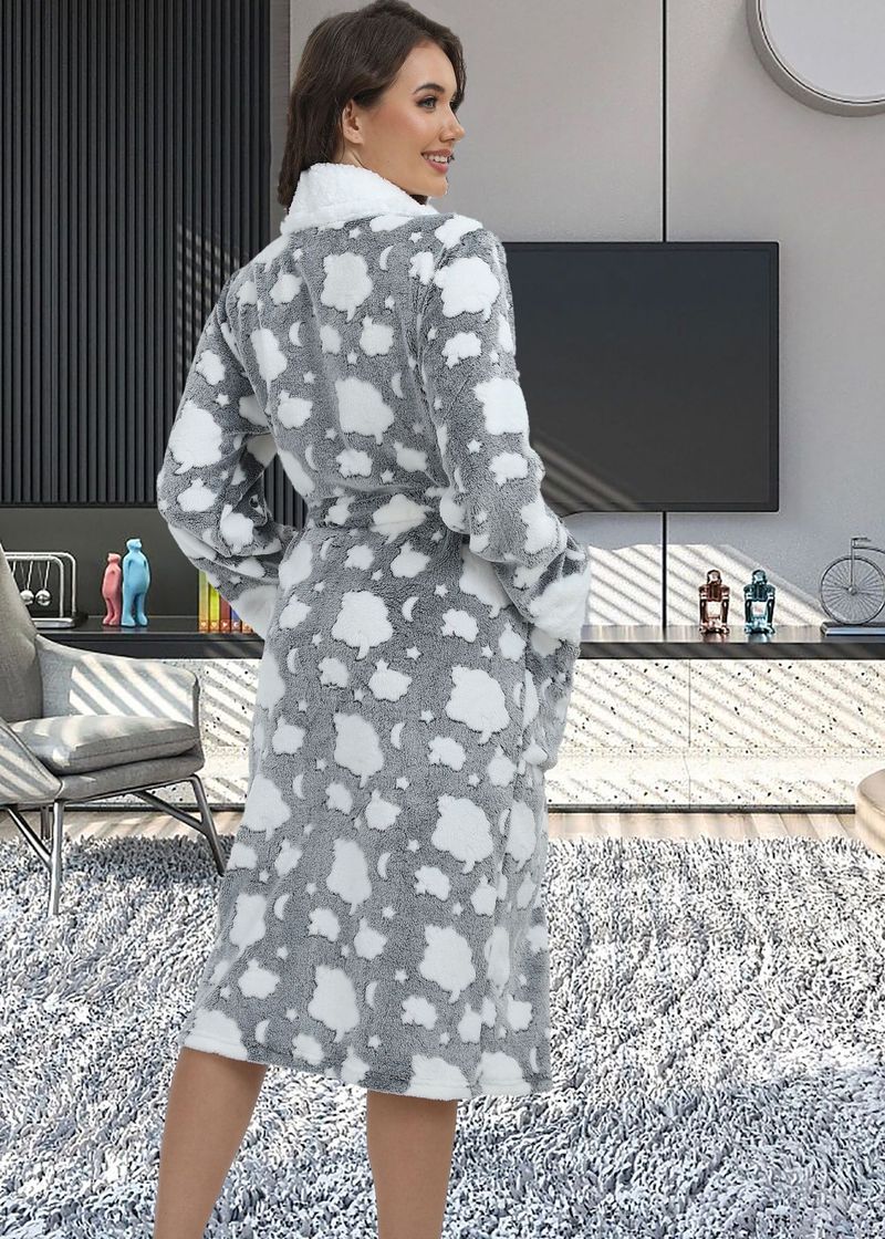 Underwear & Sleepwears Long Style Nightgown Loungewear Flannel Robe Long Sleeve Bathrobe Sleepwear Loungewear Soft Cozy Nightgown With Pockets_voghion.com