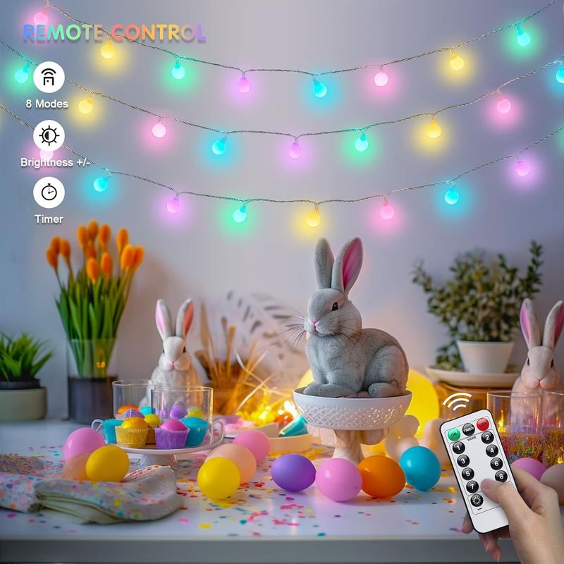 LED šviesos stygų spalva matinis rutulys velykinė dekoracija šviesa kalėdinė atmosfera šviesa baterijų dėžutė spalvota šviesa mirksinti šviesa_voghion.com