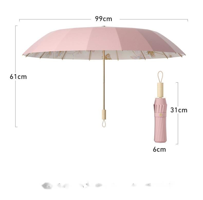 Ombrello pieghevole da donna a 16 stecche, doppio uso per sole, pioggia, protezione UV, parasole rinforzato e ispessito_voghion.com