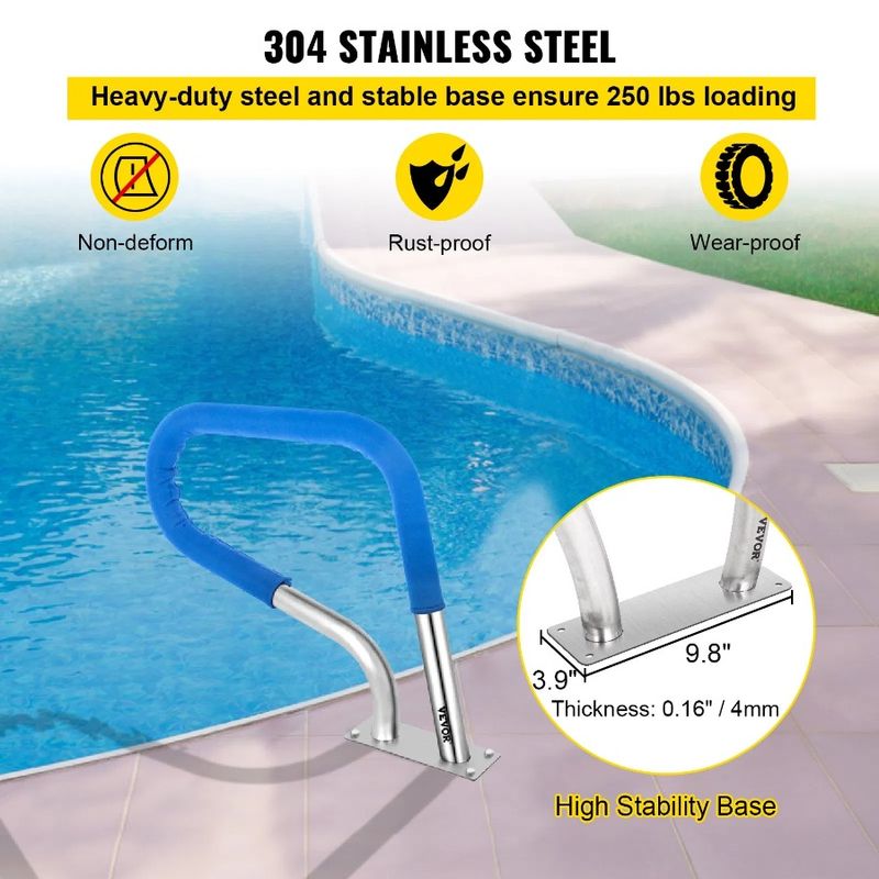 Pool 304 Steel Silver Pool Handrail Rustproof Rail Swimming Load 30x22 Stainless Capacity Pool 250LBS H Pool Humanized Railing_voghion.com