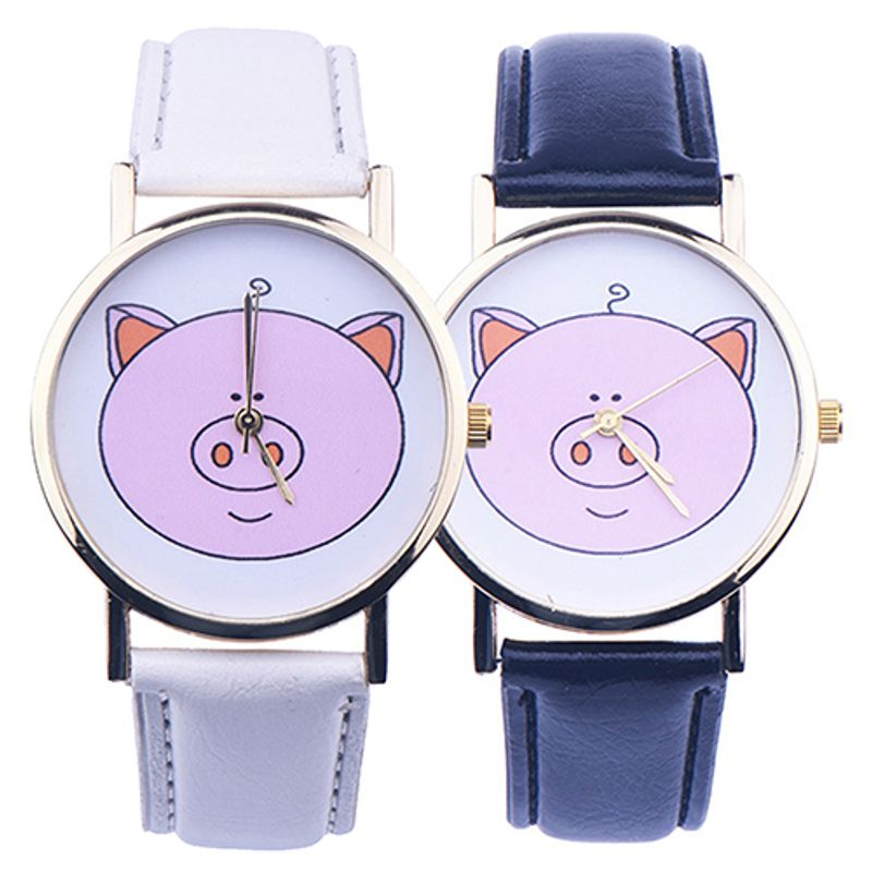 Yamaler Women Cute Pig Pattern Faux Leather Band Analog Quartz Fashion Wrist Watches_voghion.com