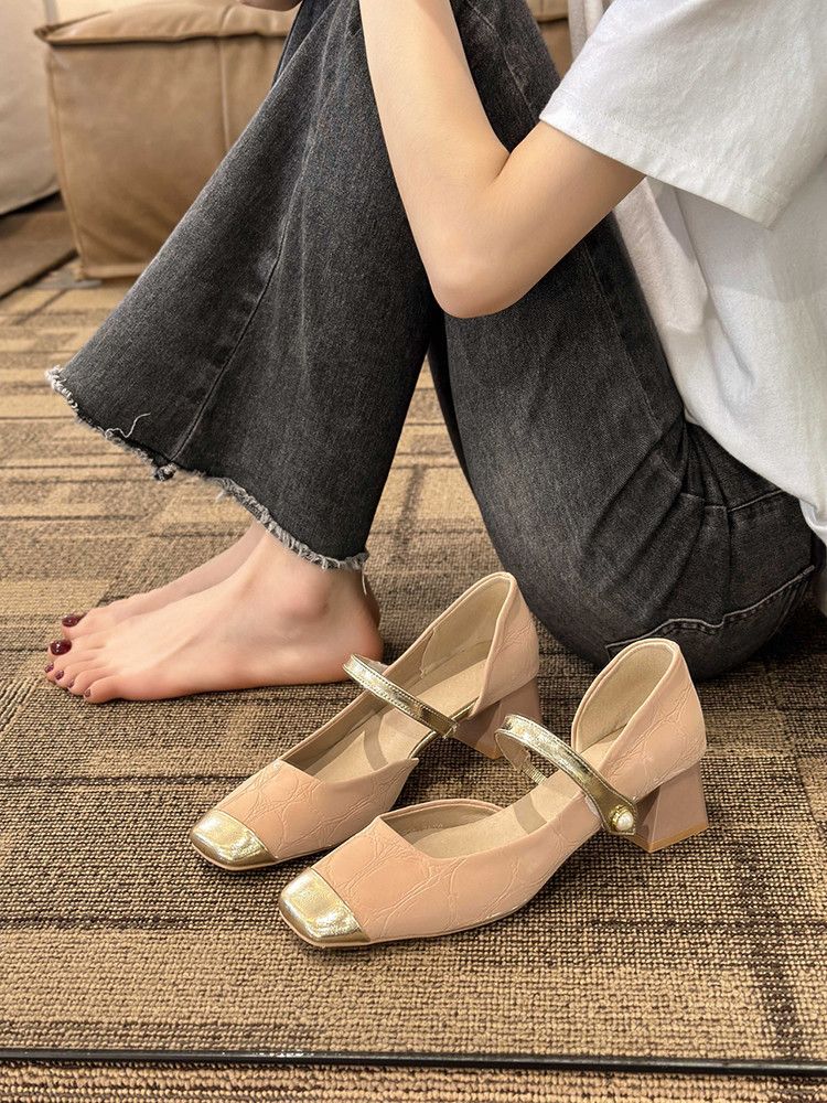 3611 1 Mary Jane avec jupe talon épais talons hauts femmes printemps et été tout match fée française douce soirée chaussures simples femmes_voghion.com