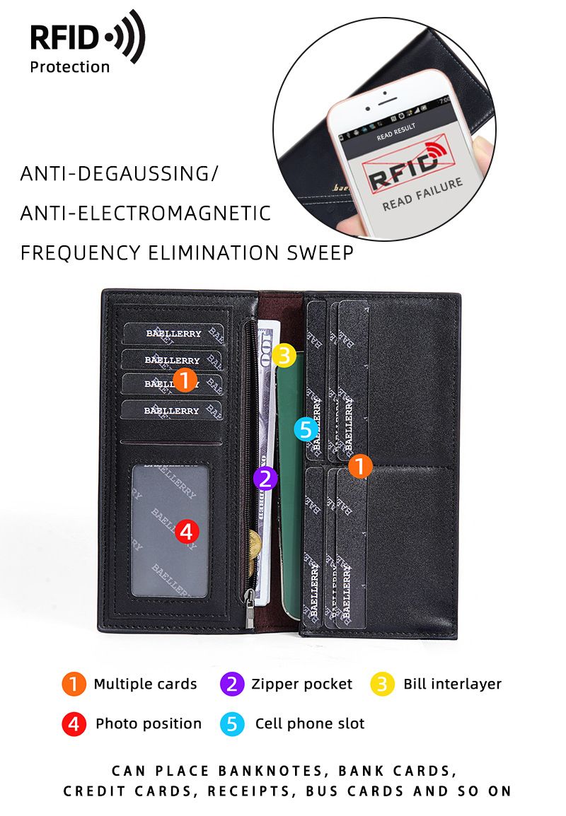 BAELLERRY New Men's Long Wallet European And American Business Style Multiple Card Slots RFID Theft Protection Made With Soft Leather Material_voghion.com