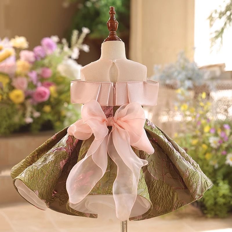 Abito da principessa smeraldo per bambina - Elegante abito verde per compleanni e spettacoli al pianoforte_voghion.com