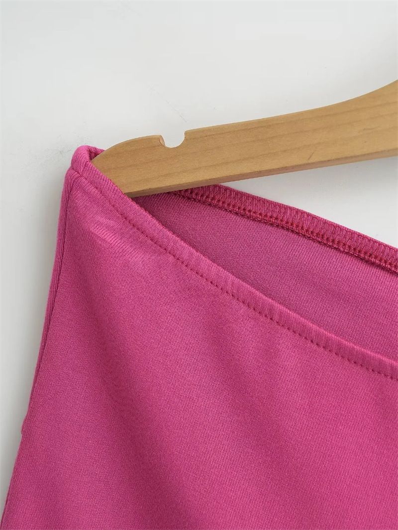 Top de doble abertura con dobladillo 24 HGZ para mujer, color liso, sin tirantes, corte ajustado._voghion.com
