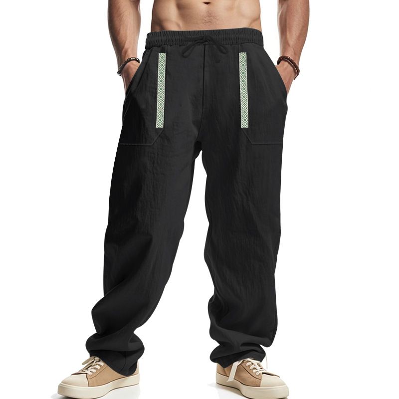 Four Seasons Men's Linen Breathable Bohemian Style Loose Wide-leg Hip-hop Casual Sports Pants_voghion.com