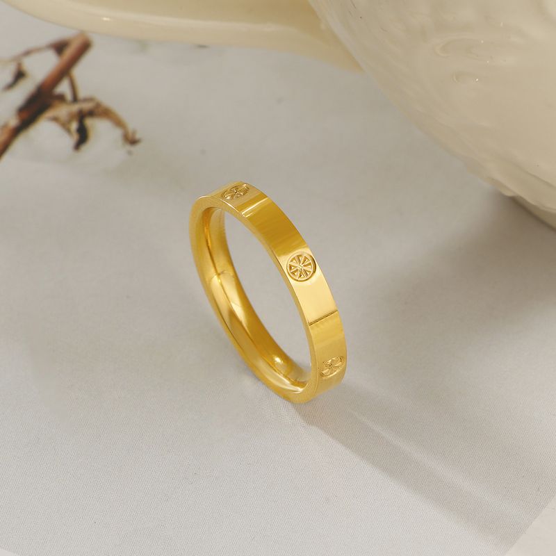 2024 New Gold Color Plain Band Rice Pattern Diamond Ring Non-Fading Titanium Steel Niche Design Couple Rings Gift_voghion.com