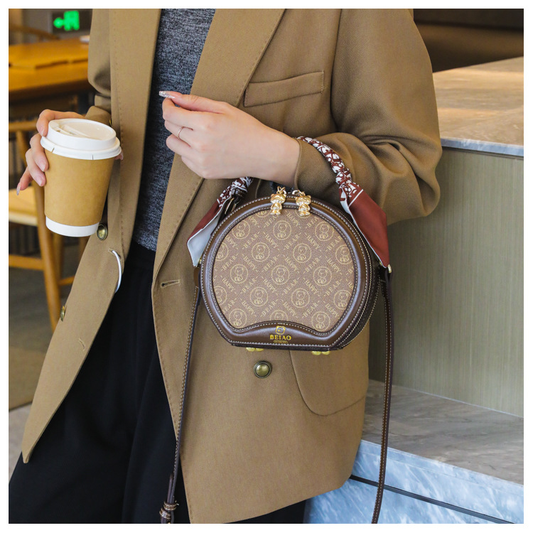 Borsa per torta rotonda Borsa a tracolla diagonale da donna piccola borsa rotonda Borsa moda autunno e inverno_voghion.com