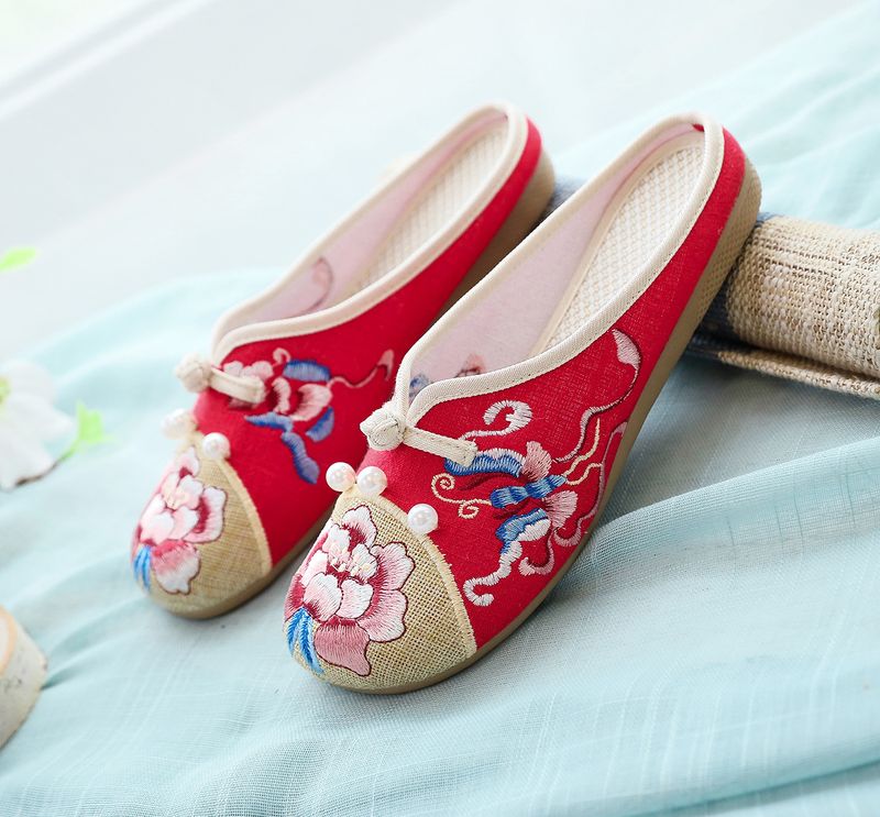Hausschuhe, flache Hausschuhe, bestickte Stoffschuhe und Stoff_voghion.com