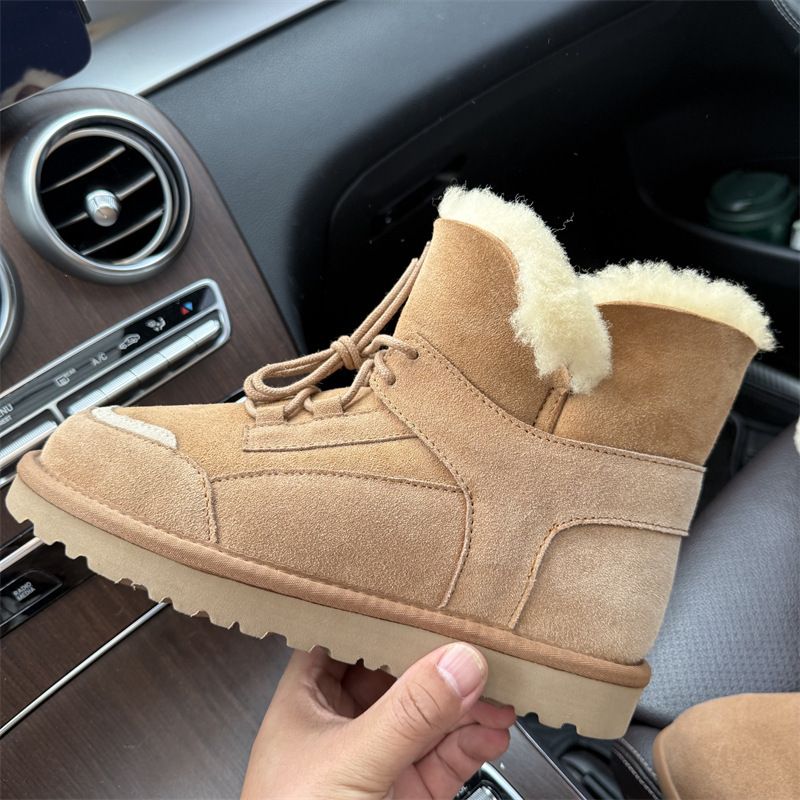 Winterstiefel mit Schnürung für Damen, 2025, neue warme Schuhe aus Schaffellwolle mit Fleecefutter und rutschfester Sohle_voghion.com