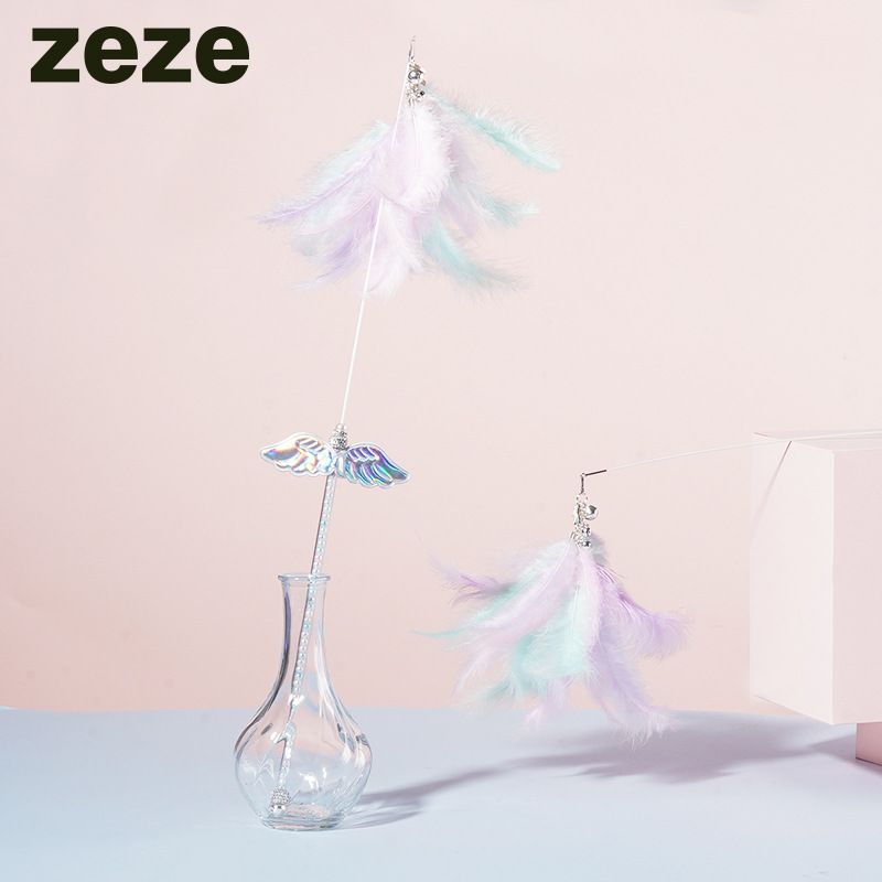 Zeze Angel Dream Feather Wand With Bell, Durable Chew Toy For Cats, Self-Entertainment Teaser Toy, Cat Supplies_voghion.com