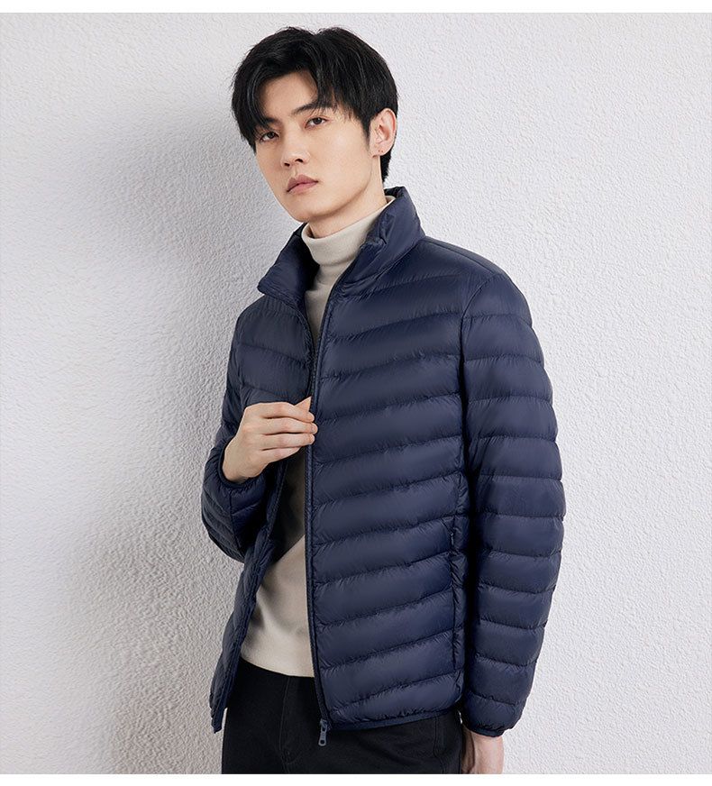 Nuovo giubbotto invernale autunno 2024 per uomo, corto e leggero, giacca calda casual con collo alto, 90% piumino d'anatra bianco_voghion.com