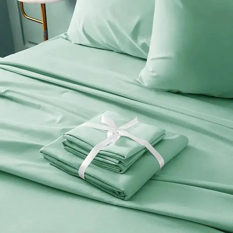 Conjunto de quatro peças de lençol com elástico escovado de cor sólida Conjunto de seis peças_voghion.com