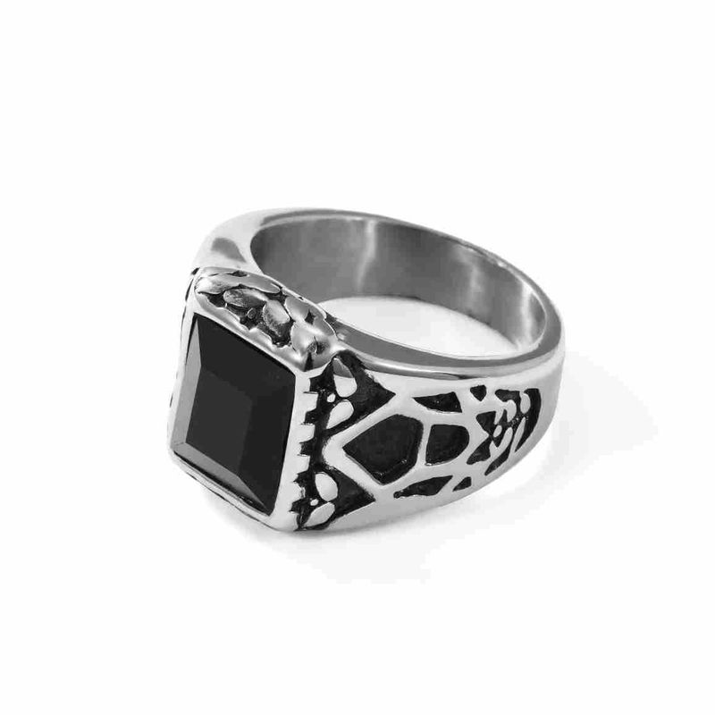 Dyola Vintage Titanium Stalen Herenring Geometrische Steentextuur Unisex Band Voor Boho Chic Stijl_voghion.com