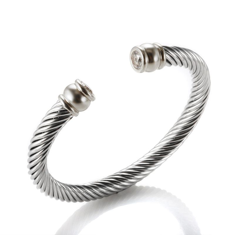 Titanium Fashion Ins Style Classic Simple Adjustable Inlaid Diamond Open Steel Wire Bracelet_voghion.com