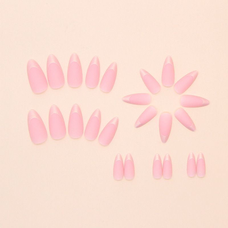 Simple Wear Nagelstücke, mattierte, helle Puder-Nagelstücke, perlmuttfarbene künstliche Nägel, abnehmbare Nagelstücke, 24 Stück_voghion.com