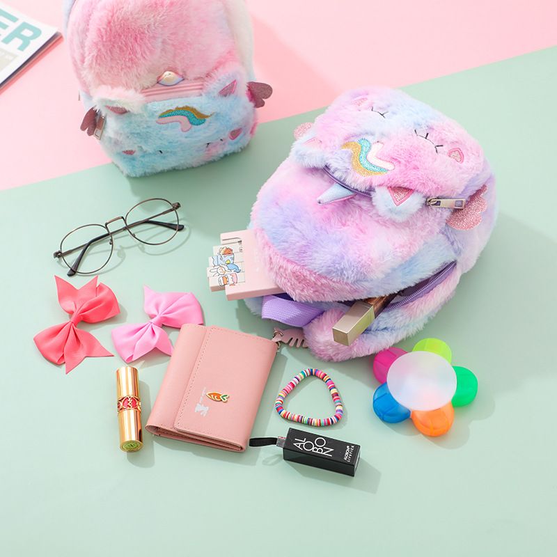Lässiger Rucksack, Plüsch-Rucksack, süßer Cartoon-Plüsch-Rucksack, Einhorn, Einhorn, Plüsch, Schultasche, Mädchen_voghion.com