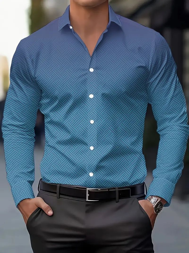 Camicia casual a maniche lunghe da uomo, nuova, primavera e autunno, con colori sfumati_voghion.com