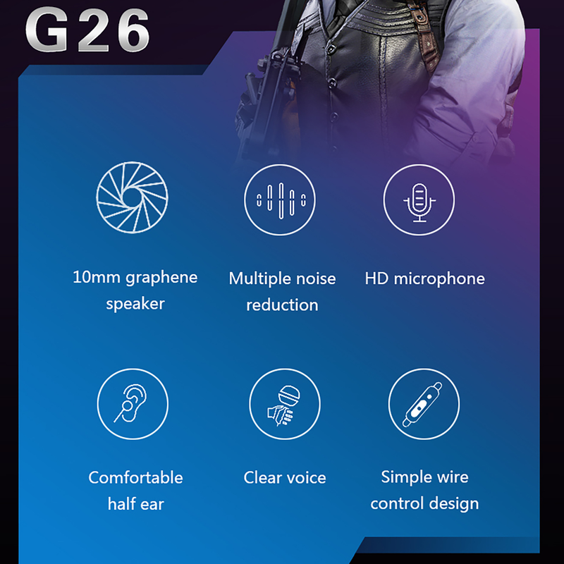 G26 Wired Earphone High Fidelity Noise Cancelling Lightweight 3.5mm Stereo Sports In-ear Gaming Earbud for Calling_voghion.com