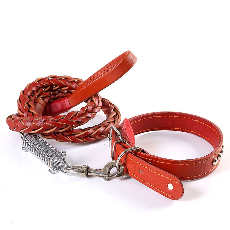 Dog Eight-Strand Cowhide Pet Walking Leash Collar For Medium And Large Dogs Spring Neck Strap Explosion-Proof_voghion.com