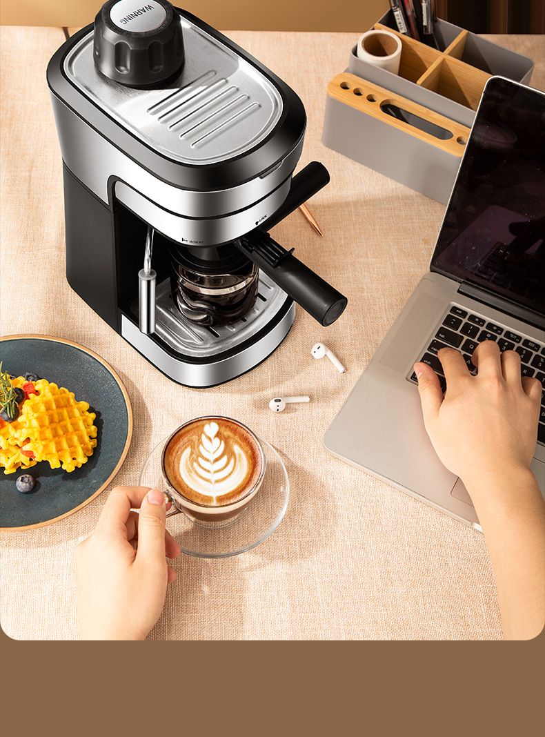 ZZUOM Halbautomatische Espressomaschine für den privaten und gewerblichen Gebrauch, Dampfmilchaufschäumer, 800 W, 0,5-l-Tank, Edelstahl, EU-Stecker_voghion.com