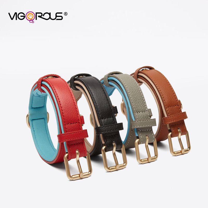 Collare per cani Yusheng in vera pelle di vacchetta con doppia fibbia, per animali domestici_voghion.com