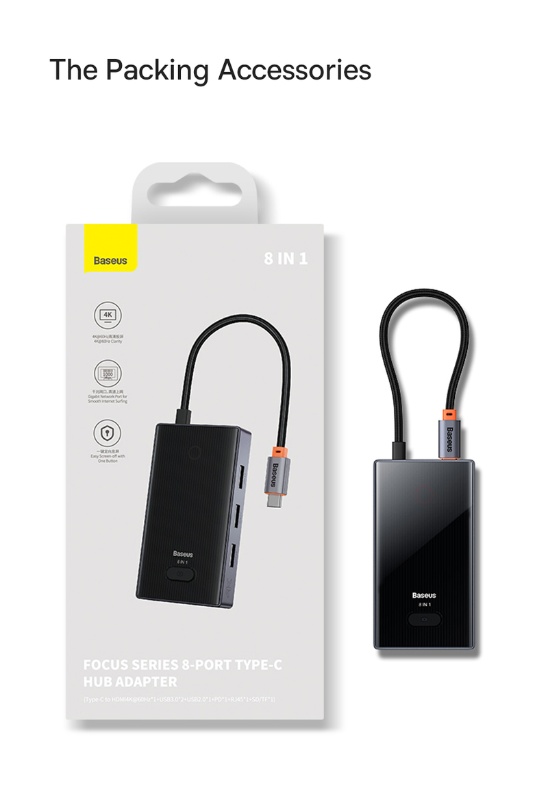 Hub USB-C Baseus 4K à 60 Hz compatible HDMI avec 2 ports USB 3.0, USB-C, USB 2.0, port Internet et lecteur de cartes SD et TF pour MacBook et ordinateurs portables USB-C_voghion.com