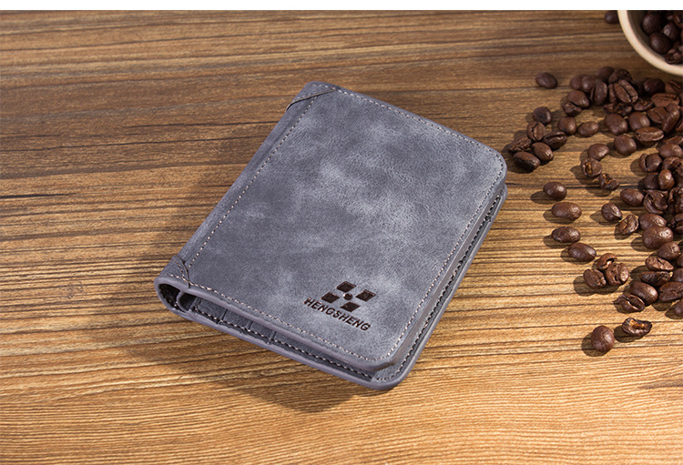 2024 European and American Fashion New Men's Wallet Short Frosted Leather Wallet Retro Three Fold Vertical Wallet Youth Multi Card Slot_voghion.com