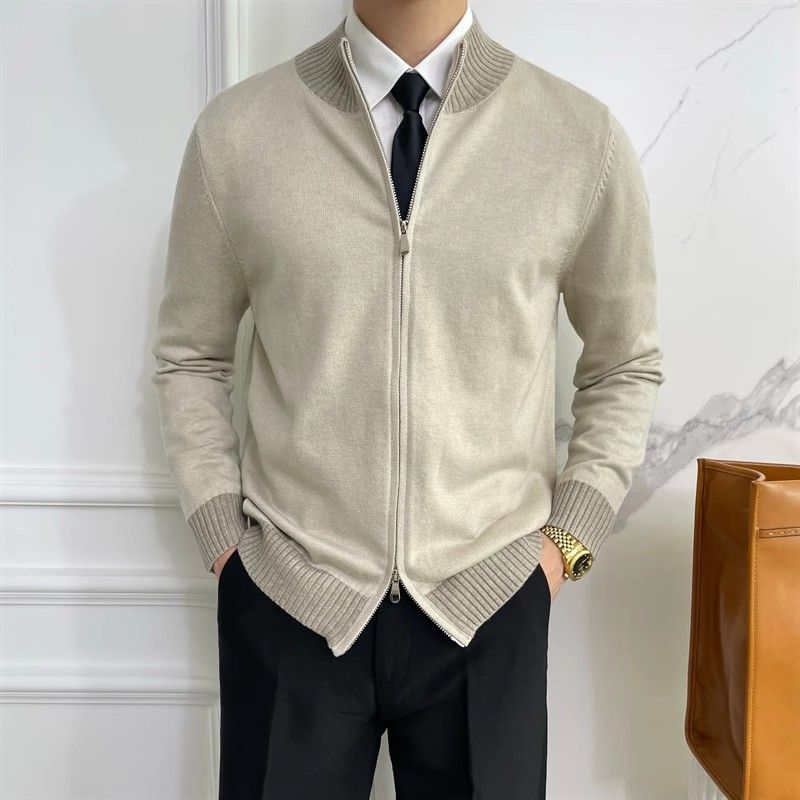 Outono e inverno novo cardigan suéter masculino casaco jaqueta contraste cor gola alta negócios quente comércio exterior atacado internacional_voghion.com