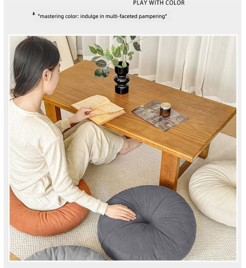 Cuscino futon in lino Kangju, spesso, per uso domestico, rotondo, in stile giapponese, per finestra a bovindo, tatami, pigro, rimovibile e lavabile._voghion.com