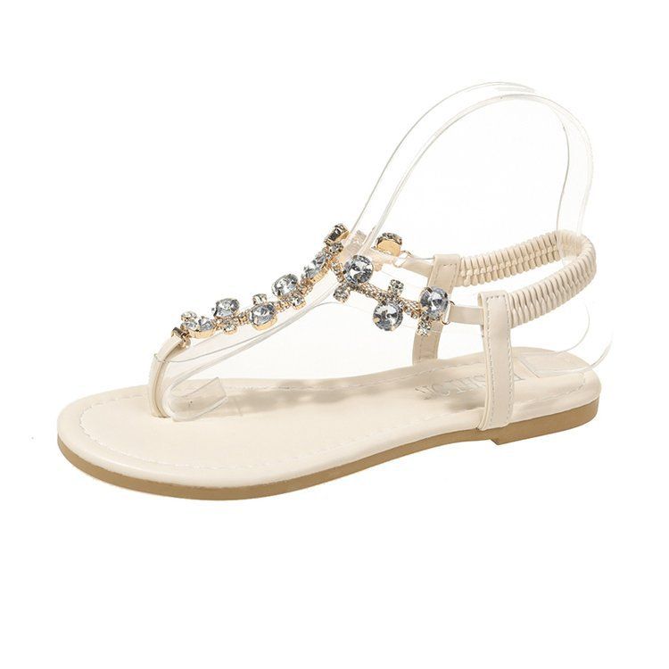Frauen Neue Große Größe Strass Flip-Flops Flache Elastische T Förmigen Böhmischen Strand frauen Schuhe Großhandel_voghion.com