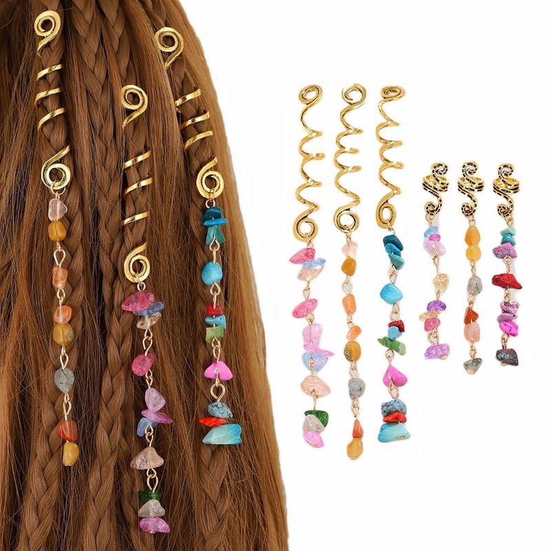 Irish Ethnic Style Braided Hair Accessories With Wrapped Colorful Dreadlocks And Natural Colored Stones_voghion.com
