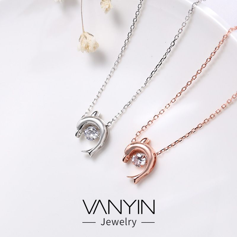Wanying Dynamische Delphin-Halskette S Reines Silber Koreanische Ausgabe Schmuck Springendes Herz Einfache Mode Internet Rot_voghion.com