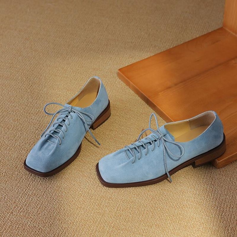 DIMANYU Real Leather 2025 Spring New Lace-Up Single Female Thick Heels Plus Size Women's Oxford Shoes_voghion.com