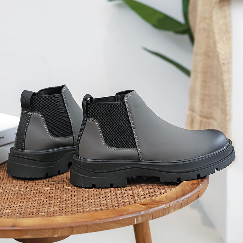 Retro Tooling Boots Thick-soled Heightened Lazy Foot-covering Martin Boots Genuine Leather Chelsea Short Boots_voghion.com