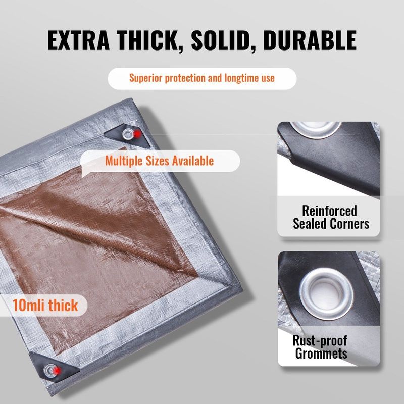 Telone in polietilene con telo in plastica 16x20, antistrappo, per esterni, resistente alle temperature e multi-copertura, impermeabile ai raggi UV, 10 piedi_voghion.com
