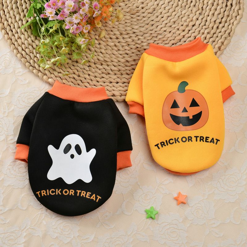 Felpa con cappuccio per cani di piccola taglia, autunno e inverno, con teschi e zucche di Halloween in saldo_voghion.com