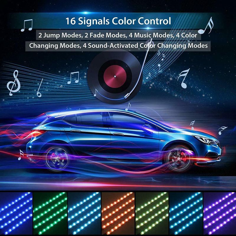 Auto LED 12 luci colorate suono trascina quattro 48SMD musica con telecomando USB piede luce atmosfera RGB_voghion.com