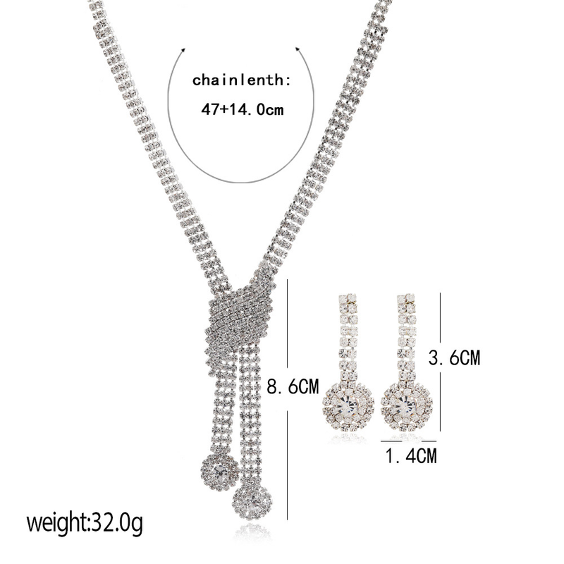 Set di Duoxin elettrolitico in lega di orecchini con collana a catena con artiglio di diamanti da sposa_voghion.com