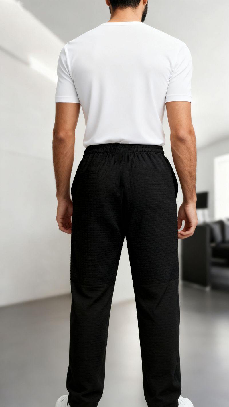 Men's Relaxed-Fit Waffle Knit Casual Pants – Elastic Waist, Breathable & Lightweight For Spring/Autumn (S-XXXL, Black/Gray)_voghion.com