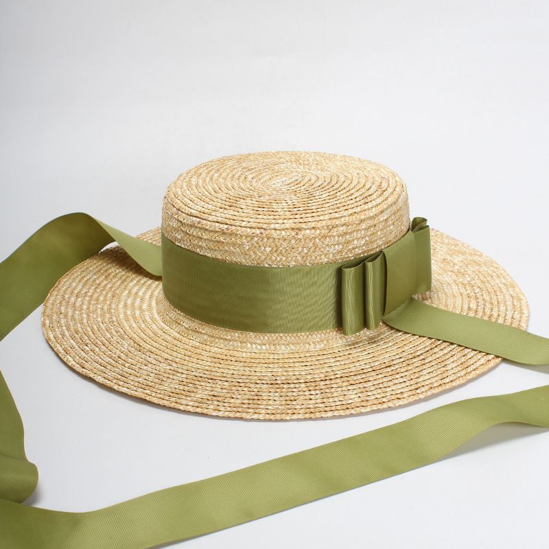Vendita calda Vendita calda 15/18cm Cappelli da spiaggia a tesa larga per le donne Elegante romantico Grande cappello da sole con protezione UV con cravatta al collo Oversized Flat Top_voghion.com