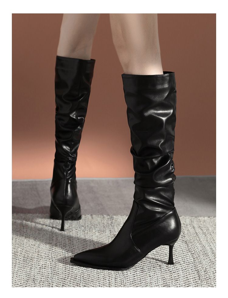 Höga vintage stövlar Höst och vinter plus stövlar med hög bunt Skinny högklackat stövlar_voghion.com