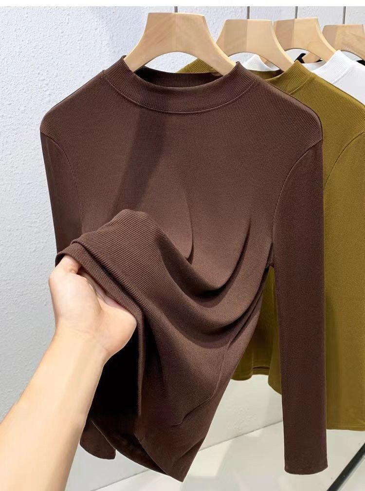 Vêtements pour femmes en tissu velours col montant grande taille coupe ajustée jeune chemise à manches longues en velours allemand chaud_voghion.com