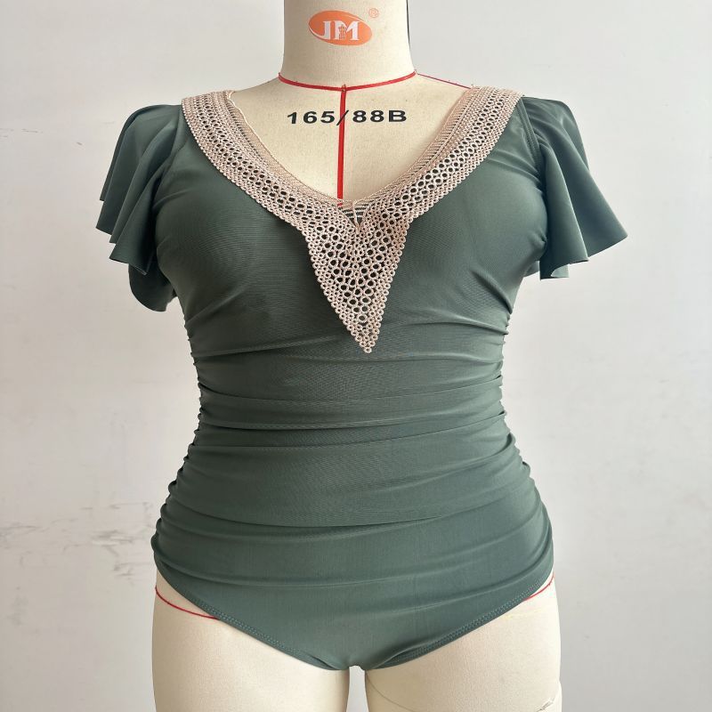 Naisten vaatteet, naisten muoti, huippuluokan seksikäs haalari, yksivärinen, pitsikauluksella varustettu, liitososainen uimapuku_voghion.com