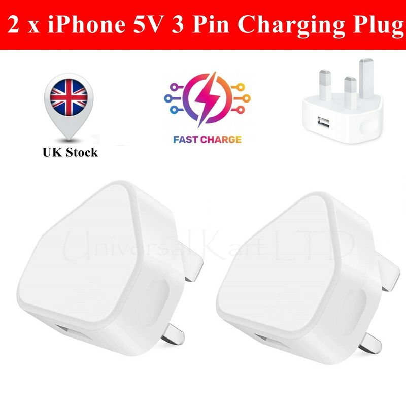 3 Pin USB-Wandladegerät 5V 1A UK-Stecker-Netzteil für IPhone-Reise-Schnellladung_voghion.com