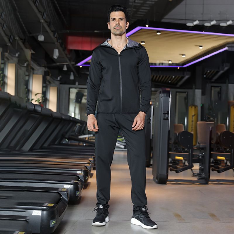 LazyZoom Men's Suit Sports Running Set Fitness Training Clothing Plus Size Cardigan Sweat Jacket_voghion.com