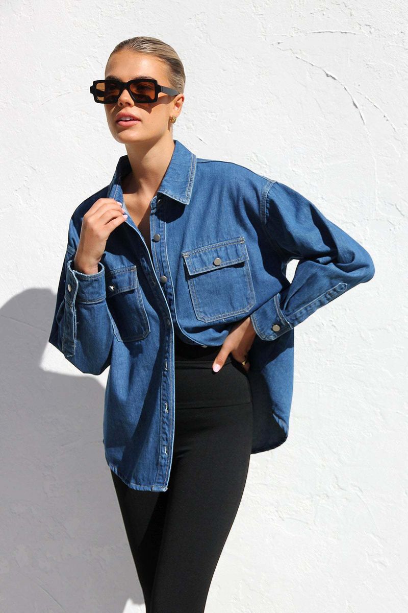 Damenbekleidung Jeanshemd für Damen Neue Mode Lässig Vielseitiges Loses Hemd mit Doppeltasche_voghion.com