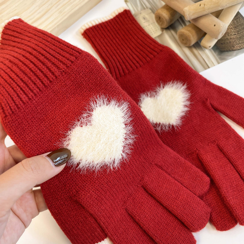 Teléfono de invierno para mujer, de color sólido, abierto, con pantalla táctil, tejido de lana gruesa, cálido, moderno, edición coreana_voghion.com