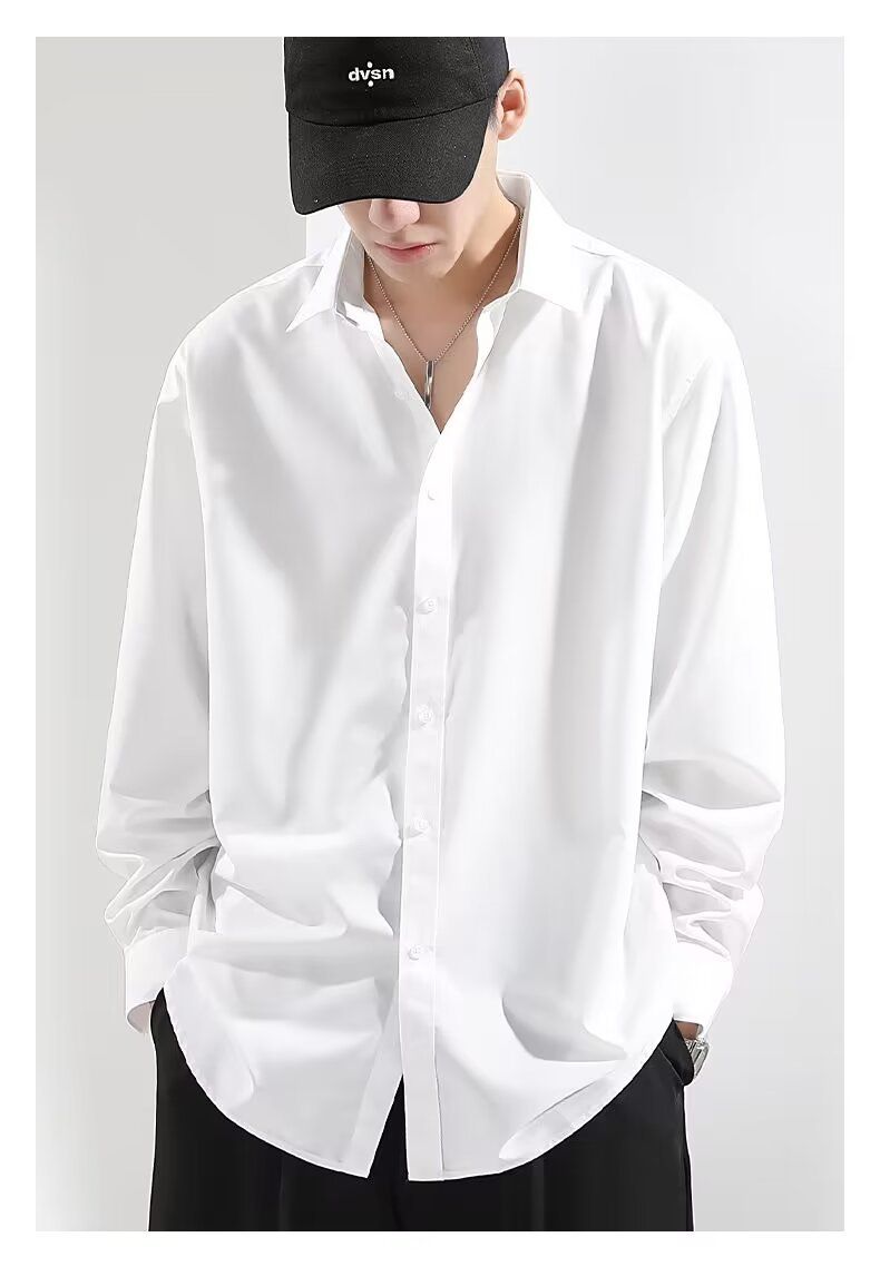 Camicia da uomo in seta ghiacciata di alta qualità – Camicia casual traspirante a maniche lunghe con scollo a V (bianco/nero, M-5XL)_voghion.com